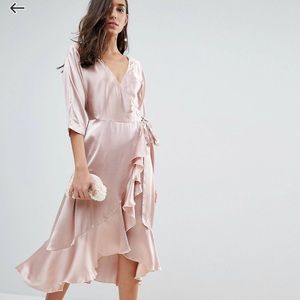 Wrap ruffle midi dress